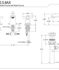 Technical drawing of Magellan Mini Widespread Lavatory Faucet With Retail Pop Up In Oil Rubbed Bronze Deck Mounted 4 To 8 Inch Spread