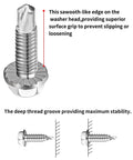 Close-up of Heavy Duty Self Drilling Garage Door Screws For Hinges And Brackets Size Fourteen By Three Quarter Inch Zinc Plated