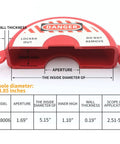 Red Valve Lockout Device For 2.5 To 5.5 Inch Handles Gate Valve Lockout And Safety Padlock Combo showing dimensions and keyhole size.