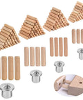 404 Piece Wood Dowel Set With Centers for Joinery and Furniture Repair, assorted fluted wooden pins and metal centers, eucalyptus wood