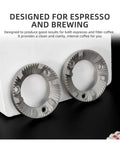Close-up of 40mm grinder burrs set and metal cutter disc for bean processing, dual component replacement kit for coffee grinders.