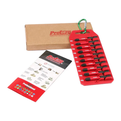 Impact Bit Set With Clip for Drill, T10 to T40 Torx Bits, Ten Piece, Two Inch Length, Quarter Inch Hex Shank, storage clip visible