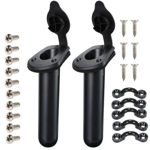 Two Pack Kayak Deck Flush Mount Rod Holders With Cap Covers For Boats And Canoes, PC ABC Construction, 19 Cm Length, 45 mm ID