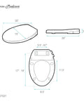 Dimensions diagram of non electric bidet toilet seat with front and rear wash adjustable water pressure self cleaning nozzle