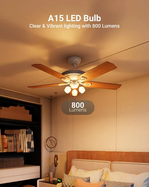 Ceiling fan with A15 LED Bulbs 10 Pack Replace 60W, Bright 800 Lumens, Dimmable Appliance And Ceiling Fan Bulbs, 3000K Soft White
