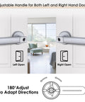 Biometric Fingerprint Door Lock With Quick 0.3 Second Unlock Silver Finish Dual Unlock Methods With Fingerprint And Backup Keys Easy One Touch Access 12 Month Warranty showing adjustable handle for left and right hand doors.