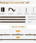 Components of Beefy Bronze Curtain Rod 1 Inch Adjustable Drapery Rod From 32 To 86 Inches, including finials, brackets, and screws.