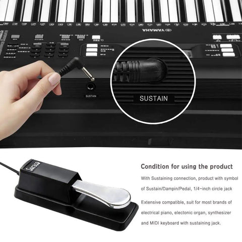 Universal Sustain Pedal For Keyboards And Digital Pianos With Polarity Switch And One Quarter Inch Jack Stainless Steel Pedal