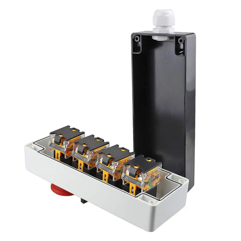Red Green Push Button Emergency Stop Switch With Latching 3 Position Selector 2NO 1NC Rotary Switch in open view