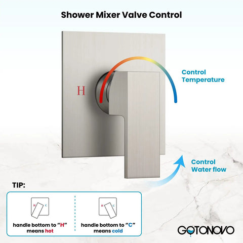 Rainfall Shower Faucet Set System With 10 Inch Rain Shower Head All Metal Brushed Nickel Wall Mounted Trim Kit control handle