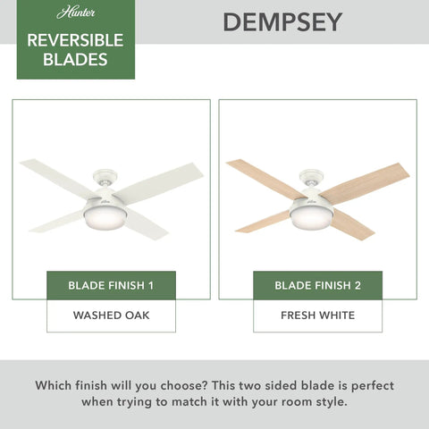 52 Inch Dempsey Brushed Nickel Ceiling Fan With Led Light Kit And Handheld Remote Reversible Motor Showing Blade Finishes