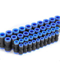 Premium Pneumatic Straight Push Connect Fittings Kit For Air Line Quick Hose Repair With High Pressure Resistance And Simple Tool-Free Installation Saving Time On Industrial Automation And Heavy Duty Setup Projects, black blue plastic, assorted sizes