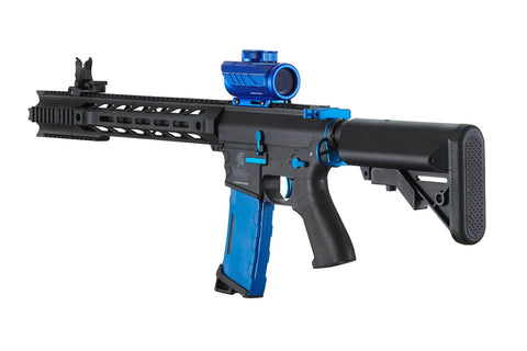 Gen 2 M4 SPR Carbine Blue Airsoft AEG Rifle With Top Tier Full Metal Gearbox shown at an angle