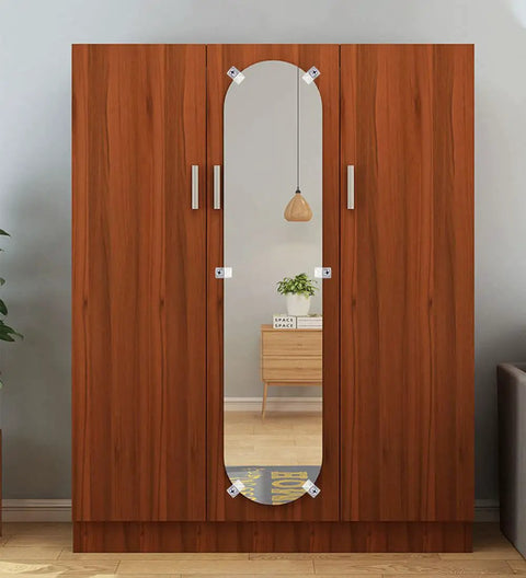 22 Piece Mirror Clip Kit With Screws For Easy Install And Hanging Glass visible on wooden wardrobe with attached mirror