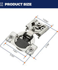 Satin Nickel Soft Close Cabinet Hinges Half Inch Overlay 60 Pack with dimensions for precise installation.