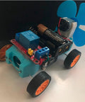 DIY vehicle with Ultra Tiny High RPM Micro DC Motor Kit For DIY Projects 1.5 To 3 Volt Operation 16000 To 18000 RPM, blue fan.