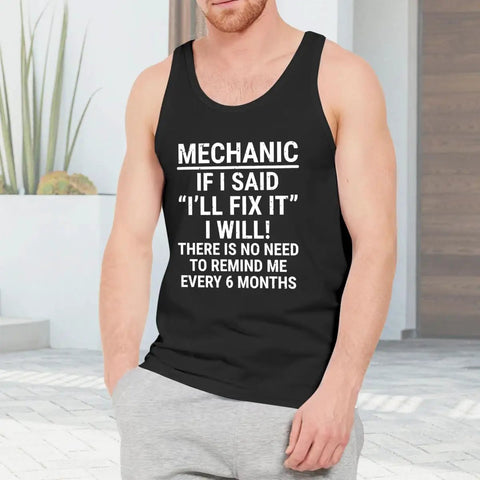 Premium Men's Heavy Weight Cotton Tank Top Featuring Savage Mechanic One Liners Quick Dry Fitted Sleeveless Muscle Tee for casual wear.