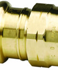 ProPress Zero Lead Bronze Adapter 3/4 Inch Female by 3/4 Inch P x Female NPT side view, brass finish
