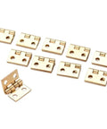Premium Brass Mini Hinges For Cupboards Display Cabinets Slick Gold Finish Top Notch Small Door Hardware Smooth Swing Design Dead Set Perfect For Craft Box Accessories 8 X 10 Mm 50 Piece Kit close-up view of brass mini hinges in kit