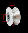 Angled side view of 3in stainless steel V-groove gate wheel with double bearings