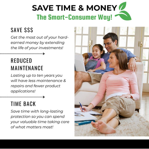 Family enjoying time indoors with laptop, highlighting Plant Based Wood Sealant For Gardens And Yard Projects, FDA Food Contact Safe.