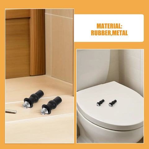 No Slip Rubber Toilet Seat Bolts Screws Kit For Quick Replacement And Wobble Proof Secure Bathroom Upgrade With Durable Metal Fasteners And Rubber Washers Easy Install For Home Improvement, rubber and metal toilet seat bolts on tile and toilet lid