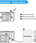 Diagram showing component instructions for Four Pack LED Exit Signs With Battery Backup Double Face Emergency Exit Lights 90 Minute Battery Backup UL 924 AC 120 277V Hardwired For Damp Indoor Locations Red Letter Exit Signs For Biz installation.