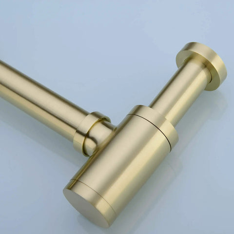 Brass Round Bottle P Trap For Basin Sinks, Adjustable Height Waste Drain Tube Kit In Brushed Gold Finish, Leakproof Design