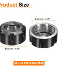 Heavy Duty Er32 Um M40 Collet Clamping Nut Built Tough As Nails From 40cr Alloy Steel With Black Finish Pro Grade Cnc Lathe Accessory For Knockout Gripping Power, showing dimensions.