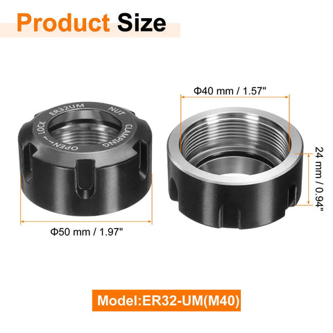 Heavy Duty Er32 Um M40 Collet Clamping Nut Built Tough As Nails From 40cr Alloy Steel With Black Finish Pro Grade Cnc Lathe Accessory For Knockout Gripping Power, showing dimensions.