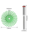 Green disc and shank from 88pcs 1 Inch Radial Bristle Disc Kit With 3mm Shank For Rotary Tools Pro Grade Detail Abrasive Wheel