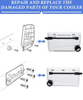 Diagram showing installation of Cooler Hinges And Latch Replacement Kit For Igloo Coolers with stainless steel parts and screws