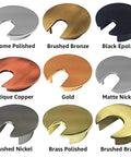 Slick Two Inch Metal Desk Grommet Cable Hole Cover And Wire Cord Stashes Messy Cables Seamlessly With Polished Brass Trim And Quick Push Install Solid Zinc Body. Multiple finishes including chrome polished and painted black.