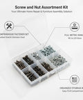 M2 To M20 Metric Fastener Set With Carbon Steel And Stainless Steel Screws Nuts In Storage Box For Furniture Assembly Cabinet Tightening Hinge Fixes And Everyday Home Fixups, assorted screws and nuts in compartments
