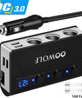 Heavy Duty 7 In 1 Cigarette Lighter Splitter Car Charger Adapter With Quick Charge 3.0 featuring multiple USB outlets and fuse.