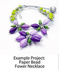 Example project paper bead flower necklace made using Pro Grade Quilling Tool Kit with two slotted winding pins.