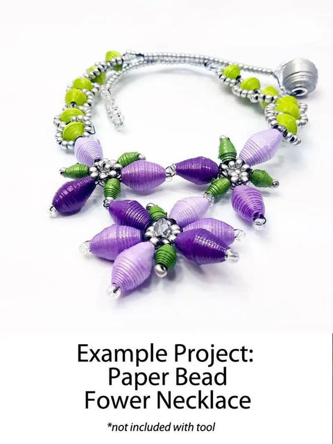Example project paper bead flower necklace made using Pro Grade Quilling Tool Kit with two slotted winding pins.