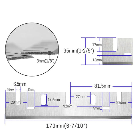 High Speed Steel Planer Blades Pair Sharp Replacement Knives For Woodworking Machine Workhorse Grade, showing dimensions and precision sharp edge.