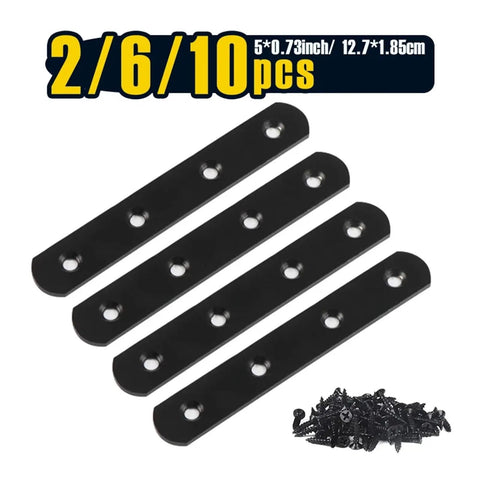 5 Inch Black Mending Plate Straight Braces With Screws, Pack Of 4, Durable Steel Repair Plates for Wood Furniture and Cabinets
