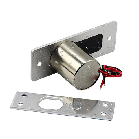 Premium Heavy Duty Rock Solid Waterproof Magnetic Lock For Glass Doors With Fail Safe Electric Access Control and Foolproof Drop Bolt in stainless steel finish.