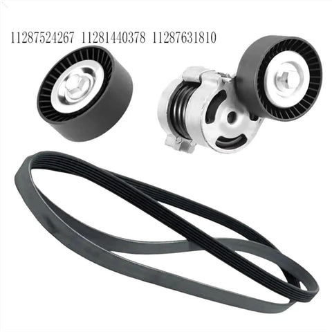 Engine Belt Tensioner Replacement For Smooth System Action, black pulley and serpentine belt set with metal tensioner