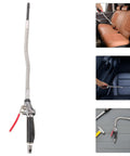 Heavy Duty Aluminum Air Blow Gun With 30cm Extension Nozzle Adjustable Flow Control For Delicate Tool Cleaning And Tough Debris Removal Extended Reach For Hard To Access Areas Versatile Pro Pneumatic Dust Blaster, shown cleaning car seats