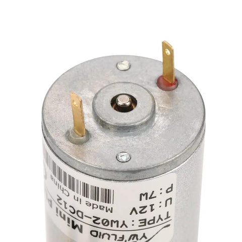 Top view of Ultimate 12V DC Micro Electric Diaphragm Vacuum Pump with Self-Priming Action showing connectors and label.