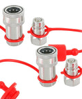 Two Sets One Half Inch NPT Hydraulic Quick Connectors ISO 5675 Ball Lock Pioneer Style Fittings with red caps