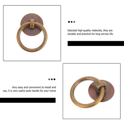 Retro Style Ring Cabinet Pulls And Drawer Handles In Solid Brass 4cm Antique Bronze Finish Dope For Wardrobe And Dresser Cabinets 2 Pack Hardware Upgrade For Home Decor, top view and side angle showing ring detail