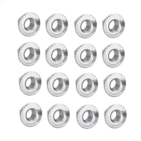 Secure Your Ride With This Killer 16 Piece M10x1.25 Wheel Lock Lug Nut Kit Set For Yamaha Raptor And Grizzly ATVs Plus Polaris Models To Stop Theft Dead In Its Tracks. Silver M10x1.25 wheel lock lug nut kit, 16-piece set, front view