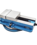 Badass 6 Inch Milling Machine Vise Heavy Duty Precision Work Holder With 360 Swivel Base and long cast iron jaw in blue.