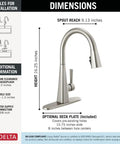 Dimensions of Crisp Brushed Nickel Kitchen Faucet Featuring Heavy Duty Pull Down Sprayer and single handle control.