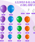 Epic Balloon Arch Kit 122 Pcs Colorful Balloon Garland Set In Purple Dark Blue Green Orange Transparent For Boys Science Birthday Party Lab Scientist Classroom Decorations showing balloon sizes and colors.