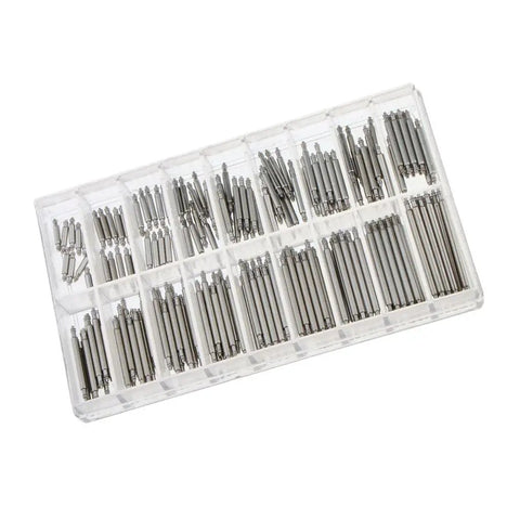 Stainless Steel Watch Link Pins Kit With Storage Box, 180 Pieces, 18 Sizes, 1.8mm And 0.9mm Spring Pins For Metal Links, Replacement Tool Set For Watchmakers And DIY Repair Pros in clear organizer